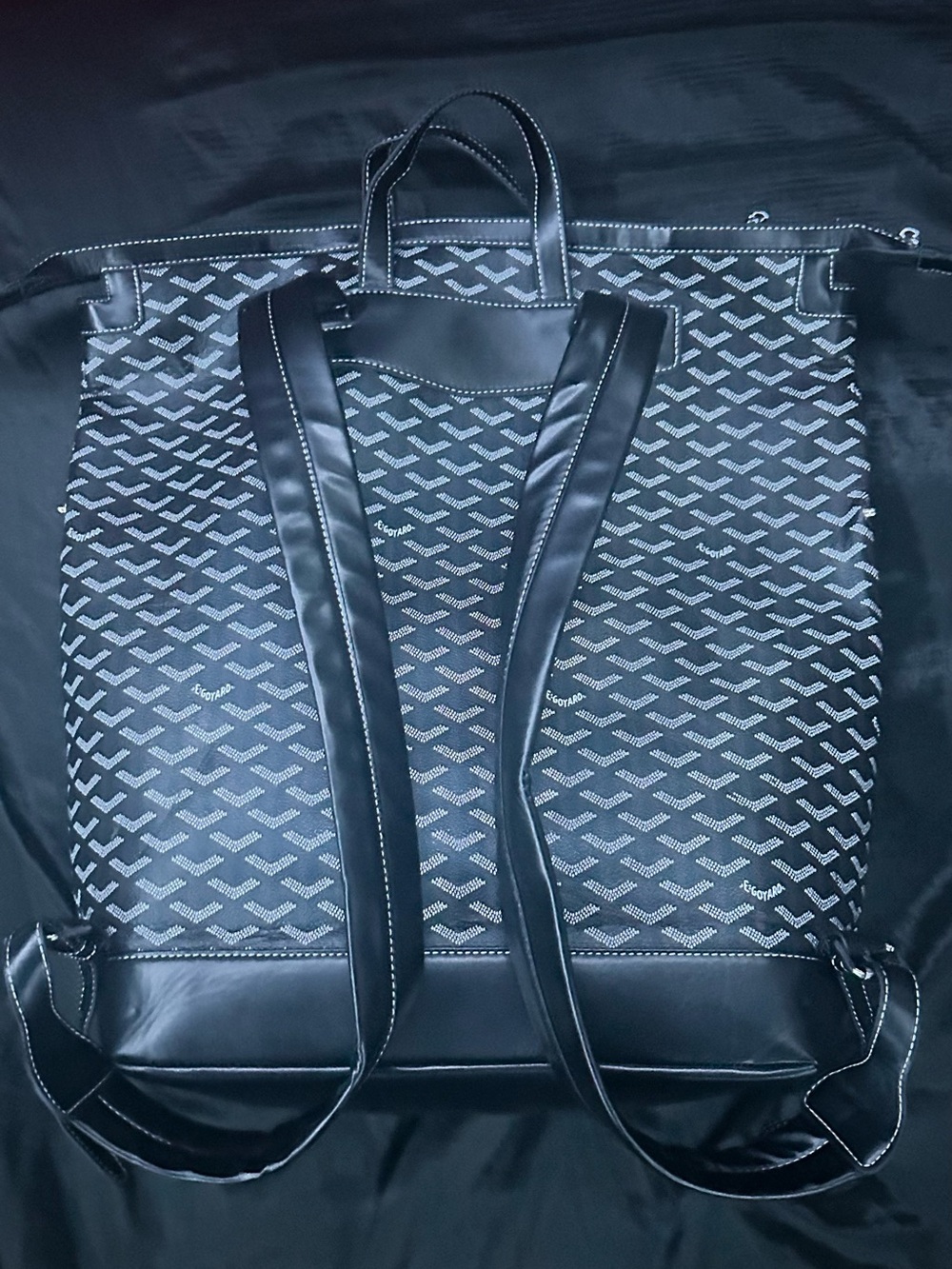 Goyard Black Patterned Backpack with Leather Trim